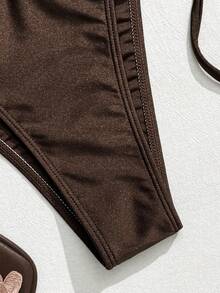 Swim Chiccia Tankini Badeanzug mit Kordelzug an der Seite, brauner Bikini-Set, brauner Badeanzug für Frauen, brauner Zweiteiler für Frauen, geraffter Bikini, Damen Bademode-Set - Braun - Übersicht 5
