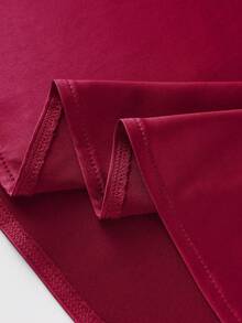 SHEIN Clasi Plus Size Women's Elegant Romantic 3D Pearl Decor Camisole Waist Slimming Short Satin Burgundy Dress, Summer - Burgundy - View 5
