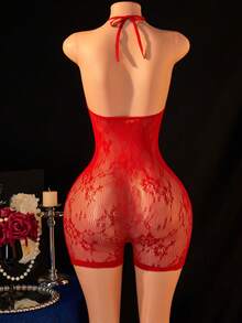 Women's Lace Red Sexy Jumpsuit - Red - View 6
