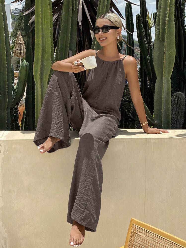 Tall Women's Summer Halter Tie Loose Jumpsuit