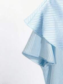 GlowEve 女式纯色扭结纽扣装饰短袖时尚T恤，夏季 - 藍色 - 查看 6