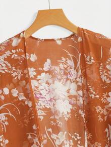 EMERY ROSE Casual Floral Print Long Women's Regular Jacket - Brown - View 4