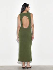 KSTM 女士橄榄绿无袖露背修身长款毛衣连衣裙，秋冬晚装 - 綠色 - 查看 2
