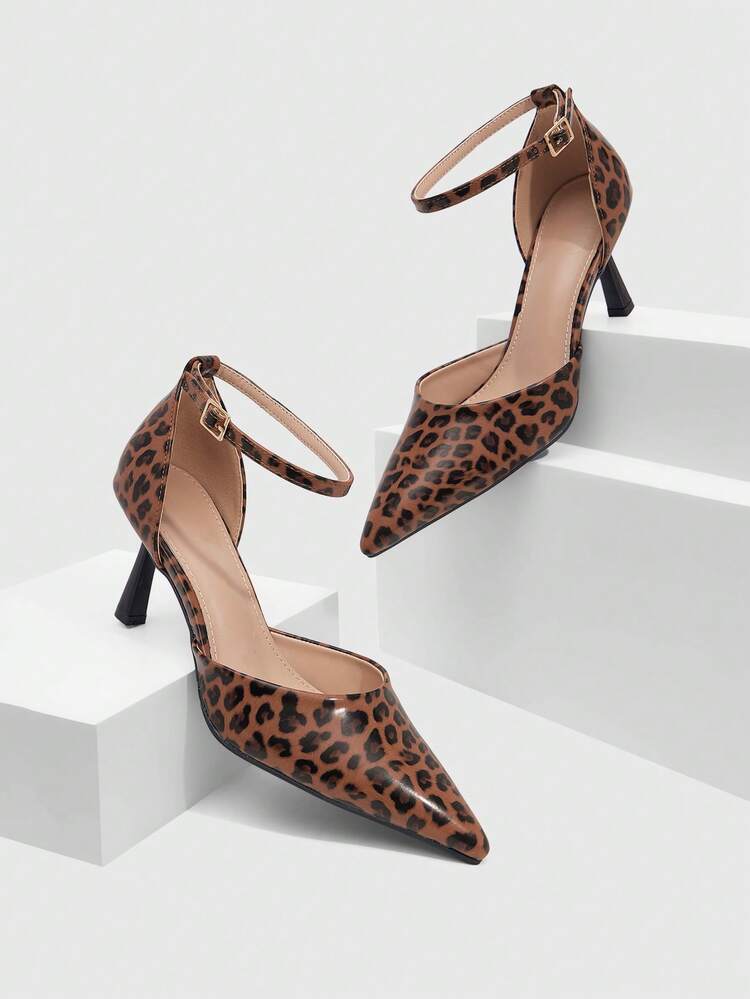 CUCCOO SZL 2026 Spring, Autumn And Summer Women's Leopard Print Hollow Ankle Strap High-End Heel Shoes