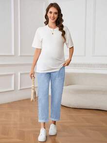SHEIN Maternity Solid Color Casual Jeans - Light Wash - View 5
