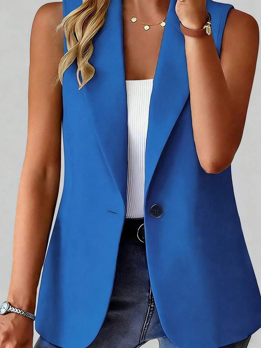 Vionelle Plus Size Solid Color Minimalist Sleeveless Suit Vest - Royal Blue - View 1