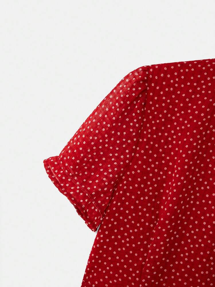 Cute Style Red Floral Print Mini Dress With Back Cut-Out Spring Summer French Style Parisian Style Red Short Dress Red Polka Dot Dress Dresses For Women Mini