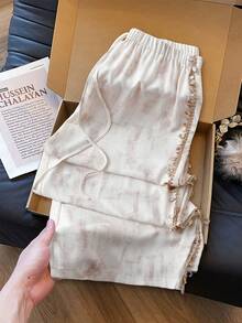SHEIN Clasi Nuevos pantalones casuales de talla grande con detalles de concha, adecuados para vacaciones de primavera y verano - Albaricoque - Ver 8