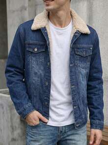 Chaqueta de Mezclilla Para Caballero Con Aborregado Interior - Azul Marino - Ver 2
