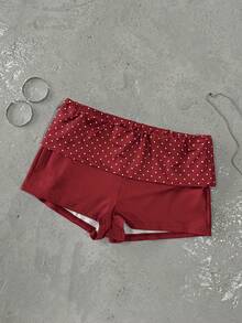 INAWLY Women's Beach Vacation Casual Polka Dot Print Halter Top & Shorts 2 Pieces Set - Red - View 4