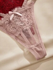 Charlaine Valentine's Day Women's Contrast Lace Bow Decor Sexy G-String Panties (Set Of 3) Bow Tie - Multicolor - View 3