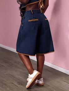 Slaydiva Women's Denim Wide Leg Capri Pants - Blue - View 3