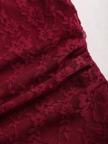 Sweetra Spring/Summer New Arrival Sleeveless Dress, Waist-Cinching Slimming Design, Lace Fabric, Suitable For Parties, Birthday Celebrations - Burgundy - View 5