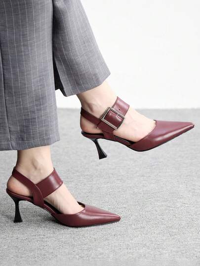 CUCCOO BIZCHIC Women's Fashion Burgundy High-Heeled Shoes, Four-Season Closed Toe Sandals, Thin Heel Closed Toe Slippers, New Spring And Summer Buckle Holiday Party Party Closed Toe Shoes, Pointed Toe Outdoor Sexy Thin Strap Women's Sandals
