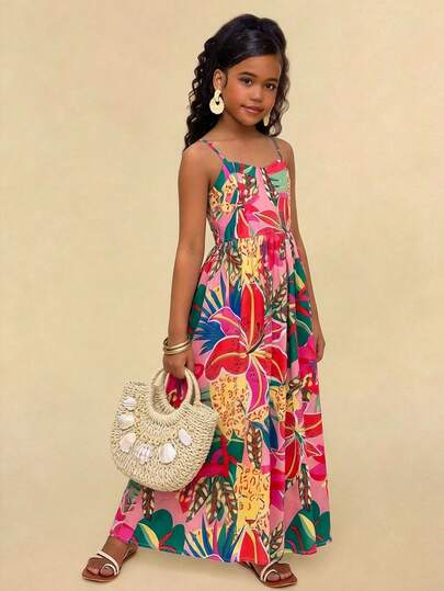 Travachic KIDS Ärmlös blommig klänning för flickor, avslappnad semesterstil