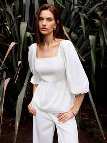 Maija Women's Backless Tie Strap Petal Sleeve Blouse - White - View 4