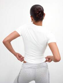 MUSERA ESSENTIALS Soft Touch T-Shirt Casual Capsule Wardrobe Everyday Airport Holiday Back To School Winter Party Elegant Spring Summer - White - View 3