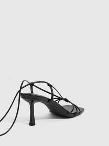 CUCCOO SZL 性感新款夏季金色交叉绑带时尚优雅女士高跟凉鞋，细带方头细高跟露趾凉鞋 - 黑色 - 查看 8