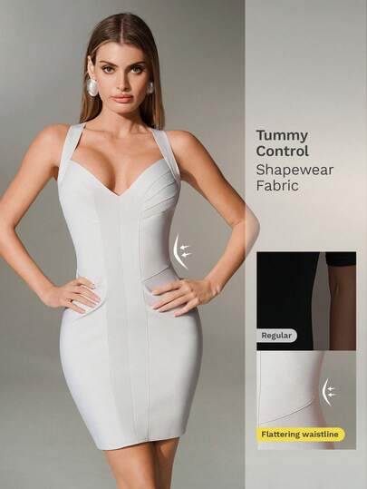 SHEIN Glamour Women's Solid Color Sexy Bodycon Mini Dress For Date Night