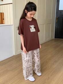 DAZY Áo thun ren móc tua rua, kiểu dáng đa năng cho bé gái tuổi teen, cổ tròn, tay ngắn. - màu nâu - Xem 6