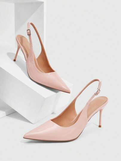 CUCCOO SZL Women Shoes Women's New European And American Simple Fashion French High Heel Color Scheme Paint High Heel Thin Heel Pointed Slingback Low Vamp Square Circle Edge Buckle Sexy Comfortable Light Lazy Slip-On Versatile Commuting Spring Autumn Four Seasons PU Fabric Workplace Classic Shoes Street Fashion Party Dating Elegant Women's Shoes