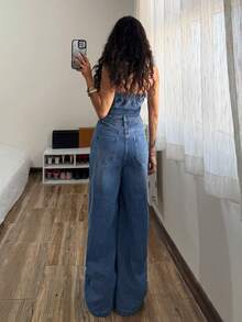 StreetHx Women's Casual Denim Jumpsuit With Pockets And Buttons, Suitable For Daily Wear, Dates And Outings - Medium Wash - View 2