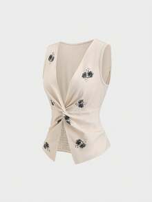 Sweetra Women's Y2K Sexy Twist Casual Commuter Top - Apricot - View 3