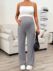 SHEIN Maternity Casual Elastic Waist Pants - Grey - View 5