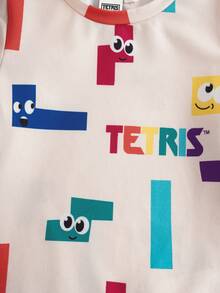 Tetris™ X SHEIN Bộ áo liền quần tay ngắn cổ tròn kiểu dáng thường ngày cho bé trai. - Màu be - Xem 5