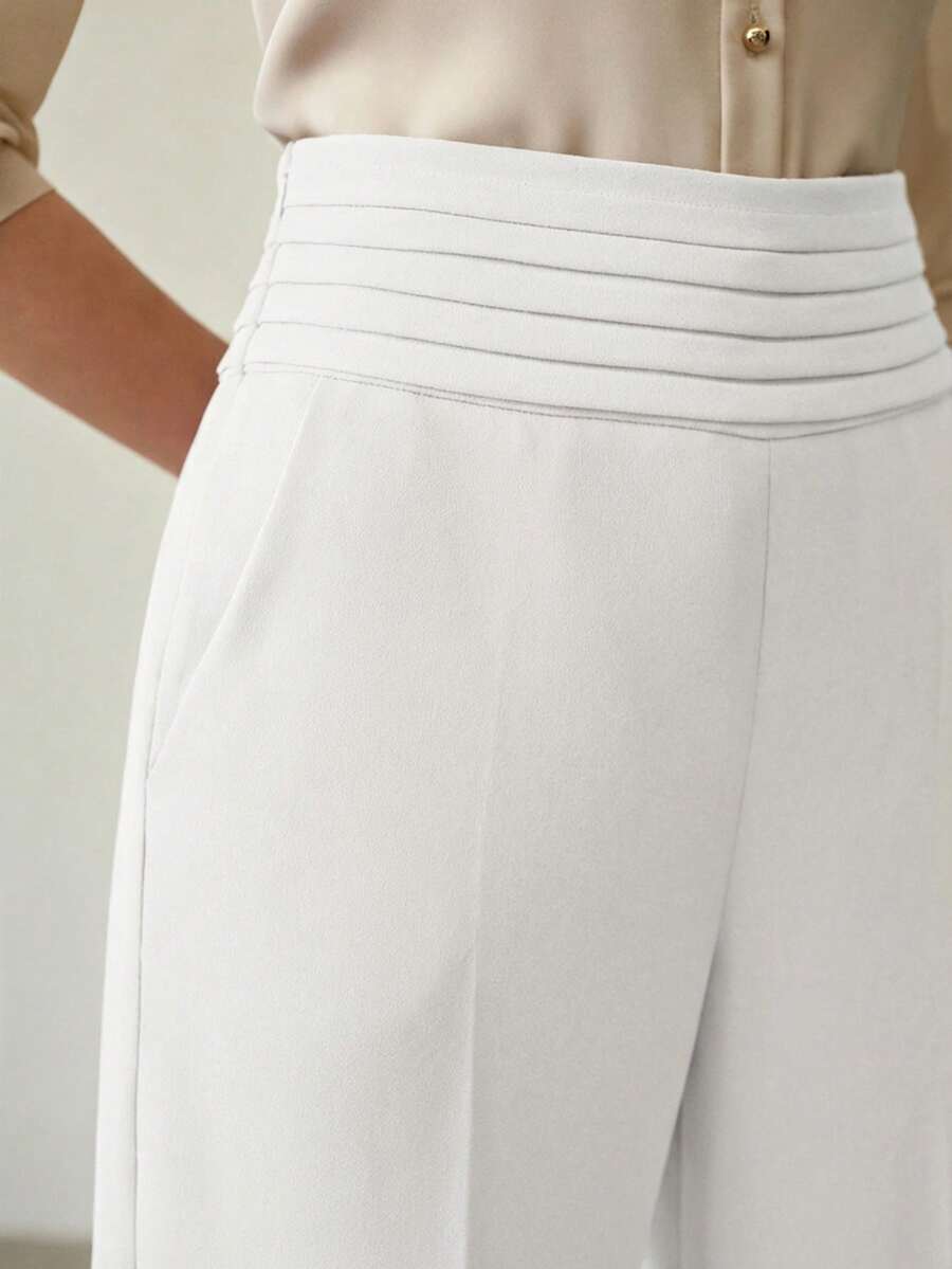 MOTF PREMIUM ELEGANT PLEATED HIGH WAIST LONG PANTS, SPRING/SUMMER - White - View 2