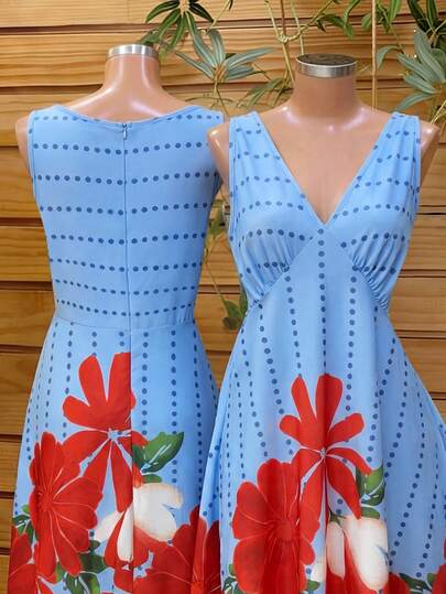 Lunelith SHEIN Lunessa 女士度假风印花宽松A字中长吊带连衣裙