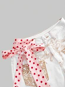 ROMWE Avant Low-Waist Embroidered Tie-Up Wide-Leg Flared Jeans - White - View 6