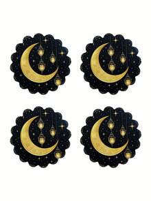 1 pieza 4 piezas 6 piezas Manteles individuales con forma de onda de 15x15 pulgadas para Ramadán, de lino lavable a máquina y a mano, para decoración de mesa de cocina, comedor, fiesta de cumpleaños, banquete, Ramadán, decoración del hogar - Multicolor - Ver 4