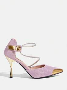 CUCCOO TILAWA Élégantes talons hauts à bride ajourée et bout pointu pour femmes - Talons hauts sexy et élégants polyvalents pour femmes - Convient pour les mariages, les galas, les fêtes et les bals - Rose bonbon - Voir 2