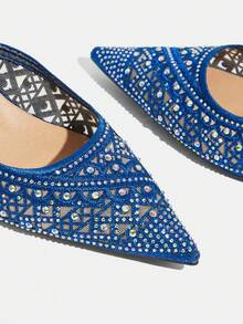 CUCCOO TILAWA Women's Fashionable Party Rhinestone Chunky Heel Pumps - Blue - View 5