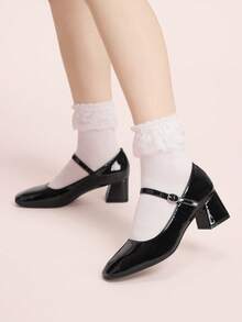 CUCCOO DOLLMOD Zapatos de estilo Mary Jane negros de charol con puntera redonda, versátiles, cómodos y lindos, con estilo de uniforme escolar para mujer - Negro - Ver 3