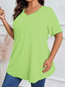 女士加大码休闲纯色圆领短袖T恤 短袖衬衫 绿色T恤 女士休闲上衣 女士休闲青柠绿上衣 女士上衣和衬衫 女士T恤 运动上衣 女士工作衬衫 女士基础款上衣 女士加大码T恤 女士休闲上衣 优雅 - 橄欖綠 - 查看 6