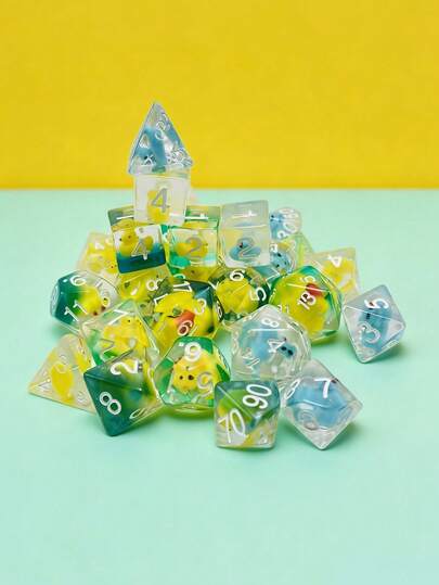MINKOJA 7pcs Cartoon Yellow Duck Filling Board Game Dice Set, Core Pack Multi-Color Duck Filling Set Dice, Polyhedral Desktop Game Dice, Party Game Exclusive, Thanksgiving Valentine's Day Birthday Gift