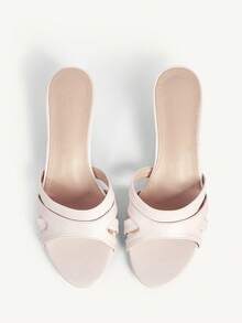 CUCCOO CHICEST Women Shoes Spring And Summer New Round Toe Kitten Heel 4.5cm Romantic Elegance Temperament Pink Sheep Pattern PU Women's High Heel Cool Slippers Dating Afternoon Tea Elegant Dress - Pink - View 2