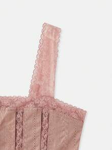 lacRébo Dusty Pink Cropped Camisole With V-Neckline, Front Buttons, And Delicate Lace Detailing Spring Summer Vacation French Style Parisian Style - Pink - View 10