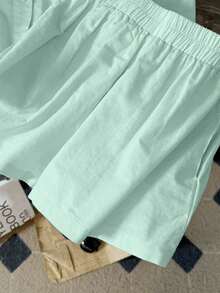 Resyla Model Terbaru, Setelan 2 Potong Linen Kasual Longgar Lengan Panjang untuk Wanita - Mint Green - View 4