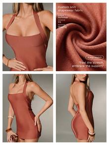 Nuvra Women's Sexy Backless Bodycon Vacation Dress, Curve-Hugging Ribbed Knit Bandage Design - Orange - View 4