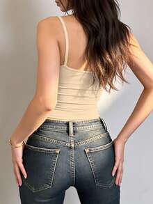 INAWLY Solva 女士休闲纯色简约吊带背心 - 米色 - 查看 4