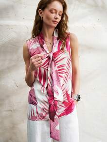 Airaco 时尚雪纺无袖印花衬衫，领口系带，简约设计，女士款 - 彩色 - 查看 5