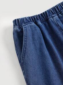 SHEIN Conjunto informal de niña preadolescente con chaleco de mezclilla y pantalones vaqueros de pierna ancha - Azul - Ver 6