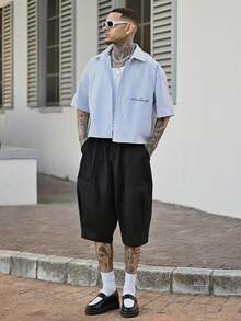 Devon Thys Men's Black Retro Casual Loose Fit Versatile Summer Cargo Shorts - Black - View 1