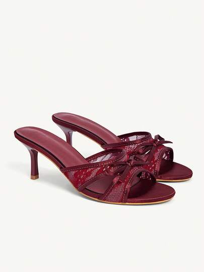 CUCCOO CHICEST Women's White PU + Red & White Plaid Bow & Cherry Decor Cute & Fashion Mules, Comfortable Round Toe High Heel Sandals Wedding Shoes