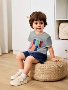 Cozy Pixies 2pcs Baby Boy Letter Pattern Knit Soft Crew Neck Short Sleeve Top And Elastic Waist Shorts Set,Kids - Multicolor - View 8