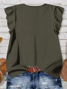 Rusticease 女士休闲V领盖袖宽松衬衫，橄榄绿 - 軍綠色 - 查看 2