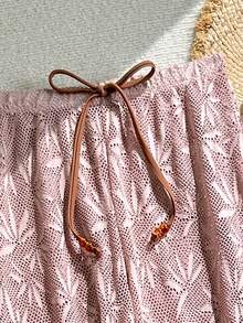 Swim Vcay 2026 New Women's Summer Beach Vacation Casual Versatile Leaf Textured Hollow Fabric Tie-Up Loose Beach Pants And Cover-Up - Pink - View 4